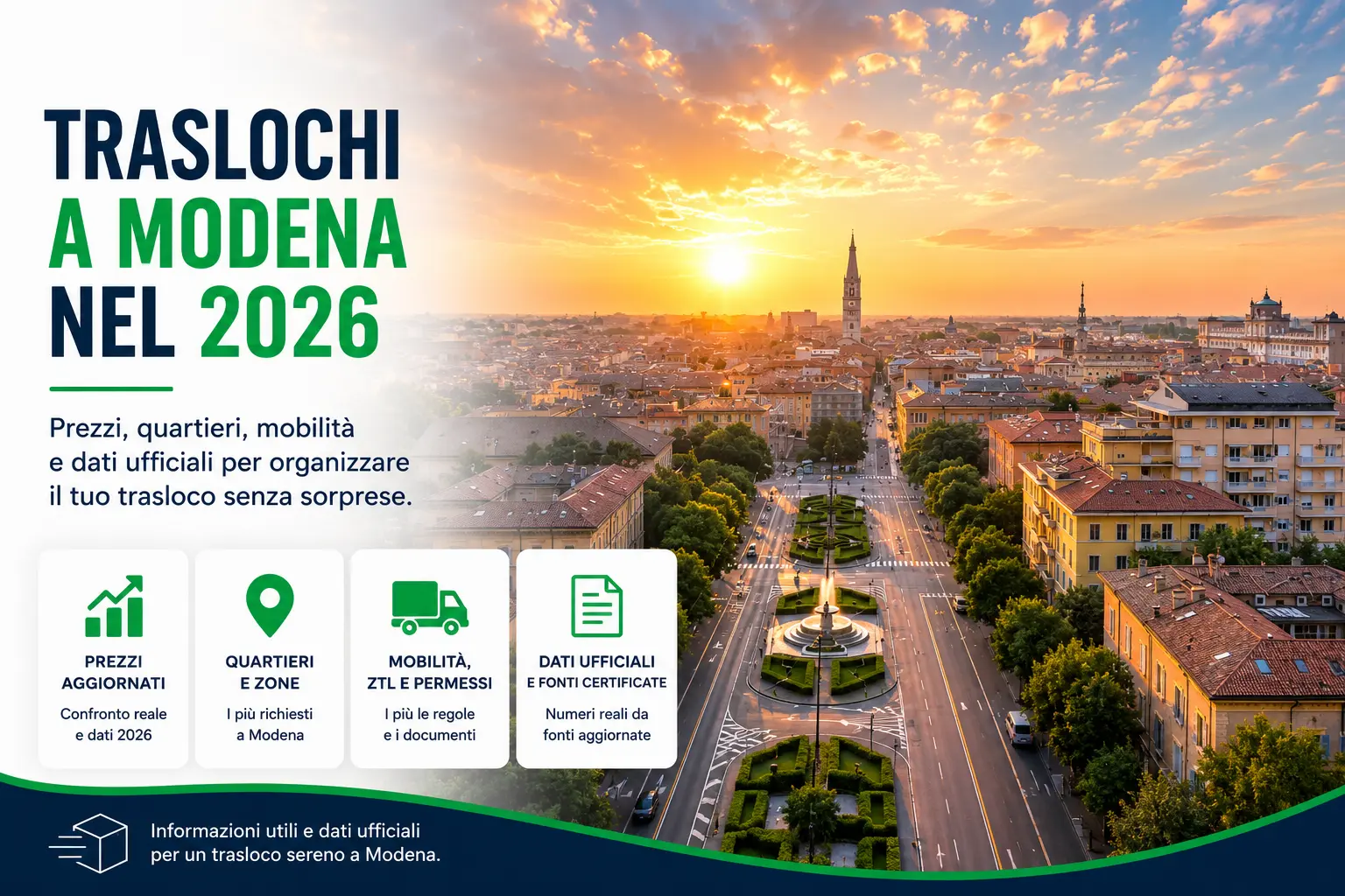 Traslochi a Modena nel 2026 con prezzi, quartieri, mobilità e dati ufficiali